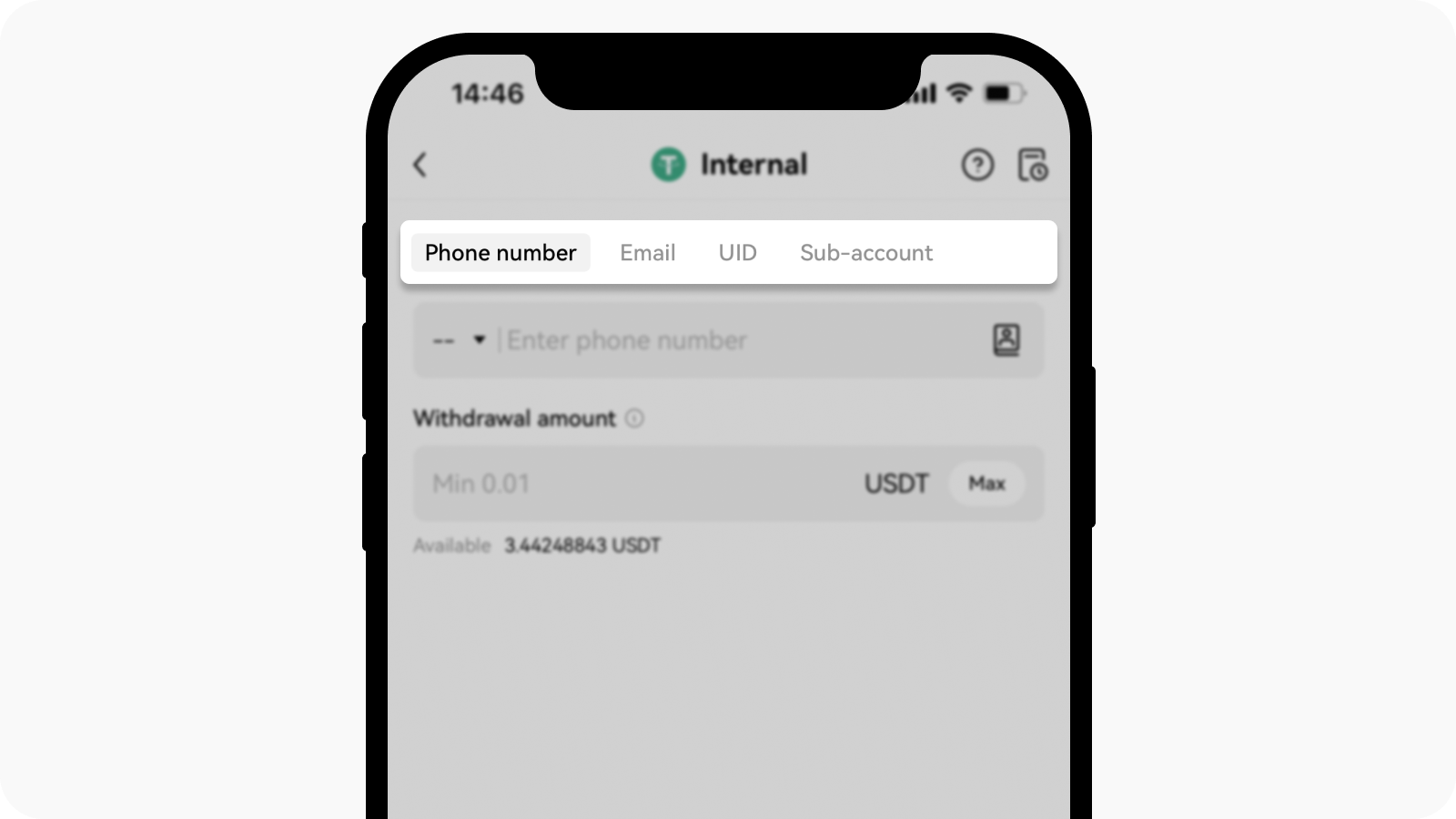 Select recipient type to make internal transfer on OKX app