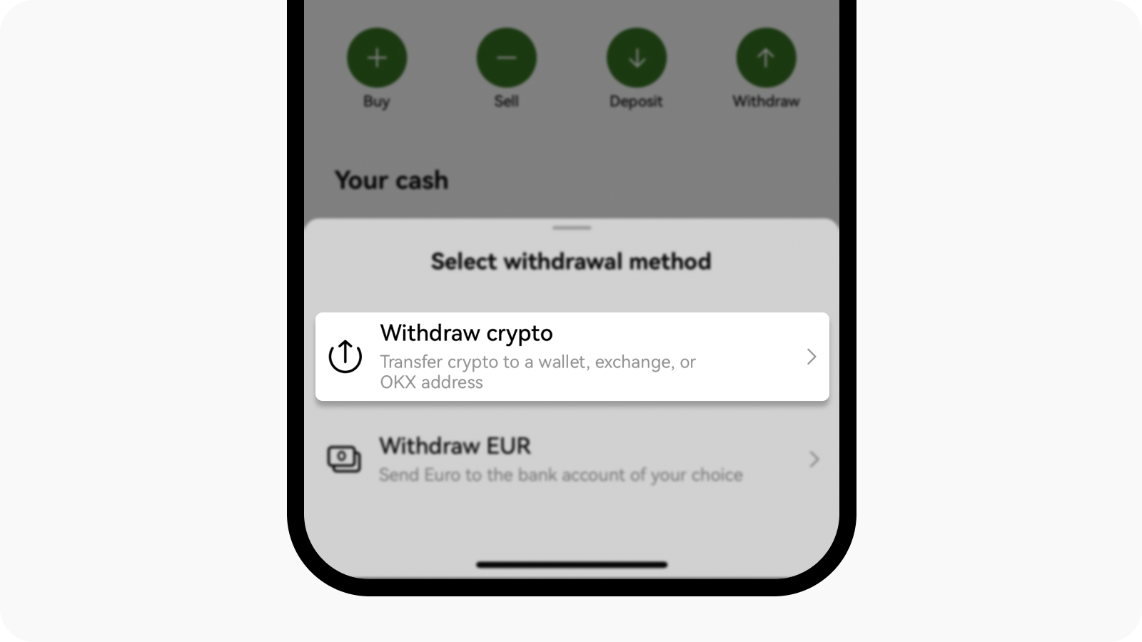 Select crypto withdrawal on OKX EEA app