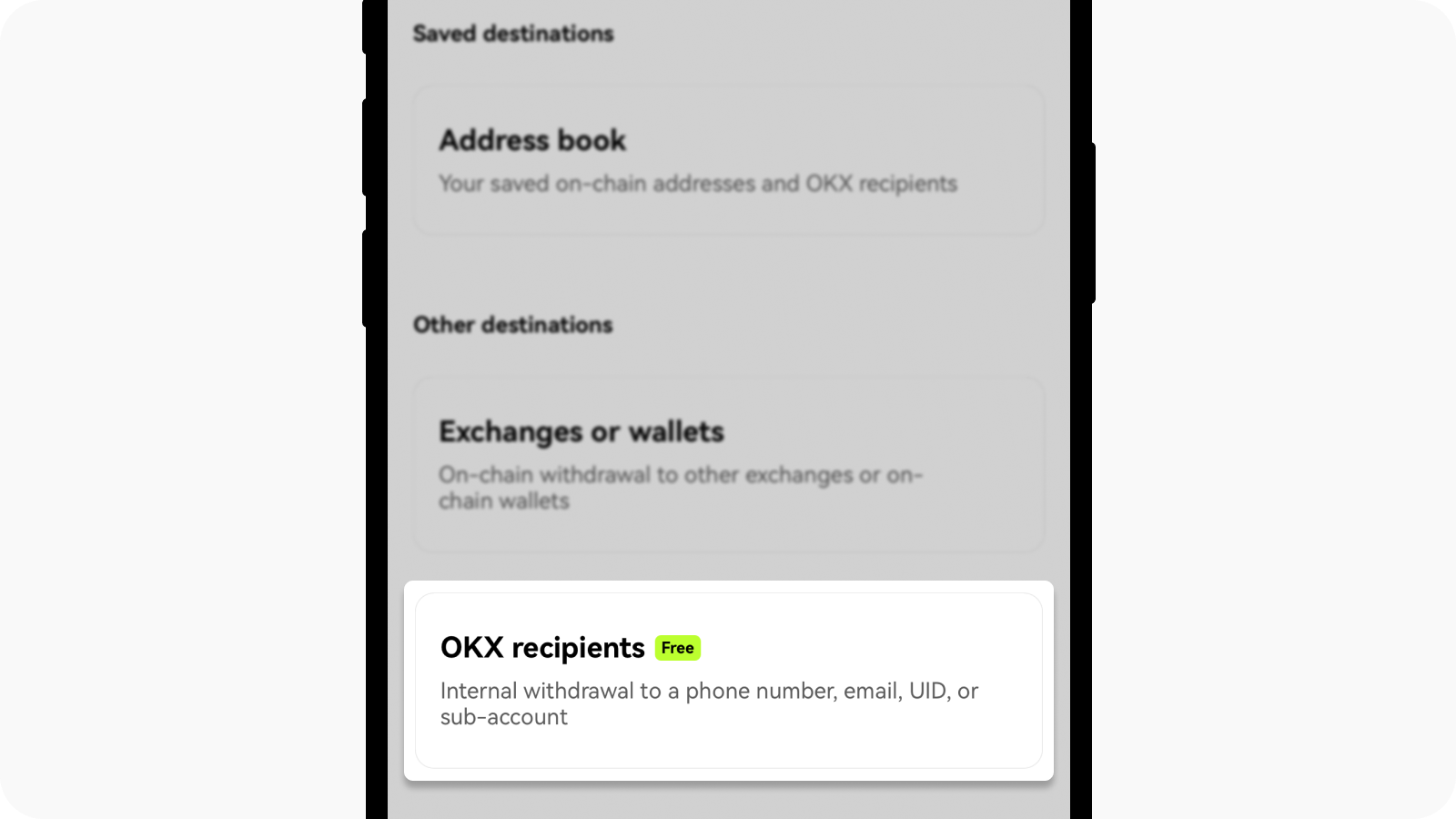 Select internal withdrawal on OKX app