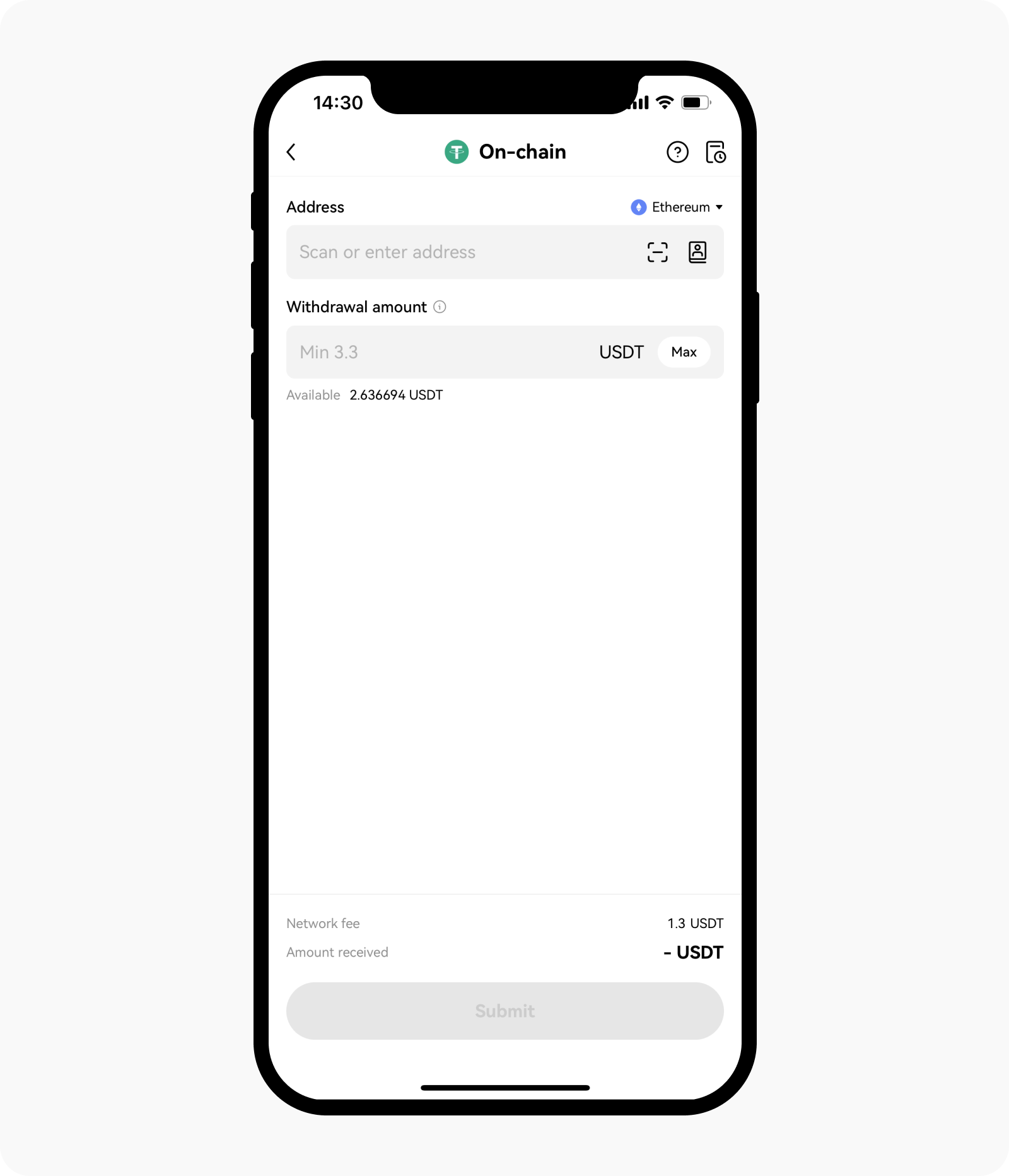 Fill in on chain withdrawal details on OKX app