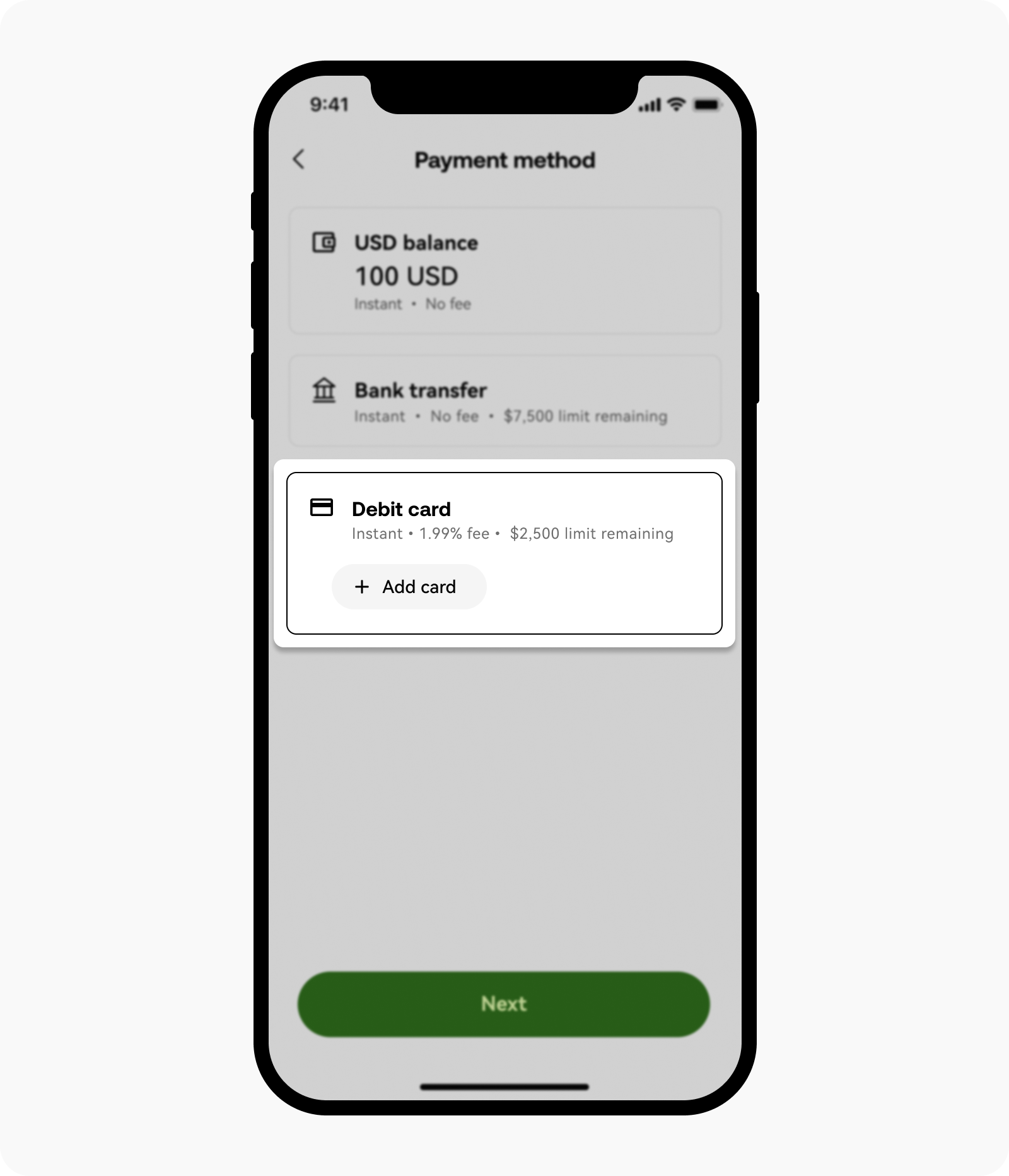 Add debit card info on OKX US app 