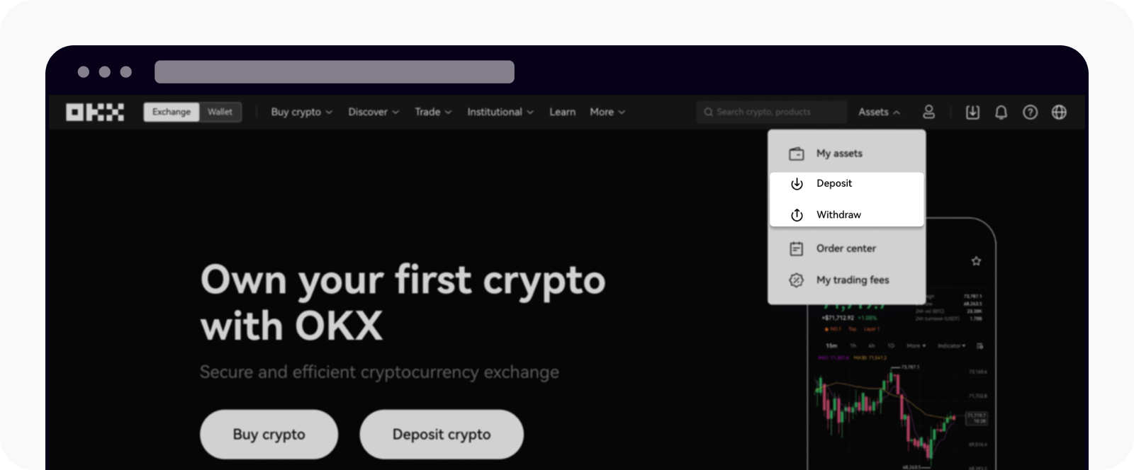 Open deposit and withdrawal pages on OKX US website