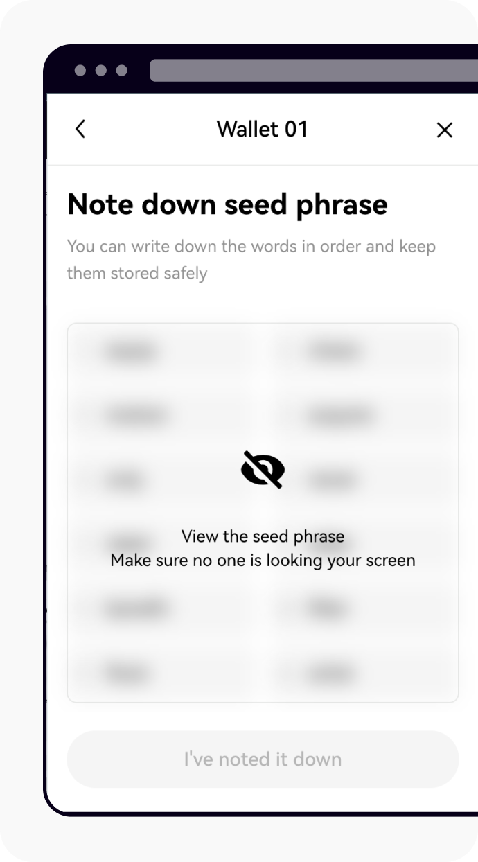 Note down seed phrase for backup wallet purposes