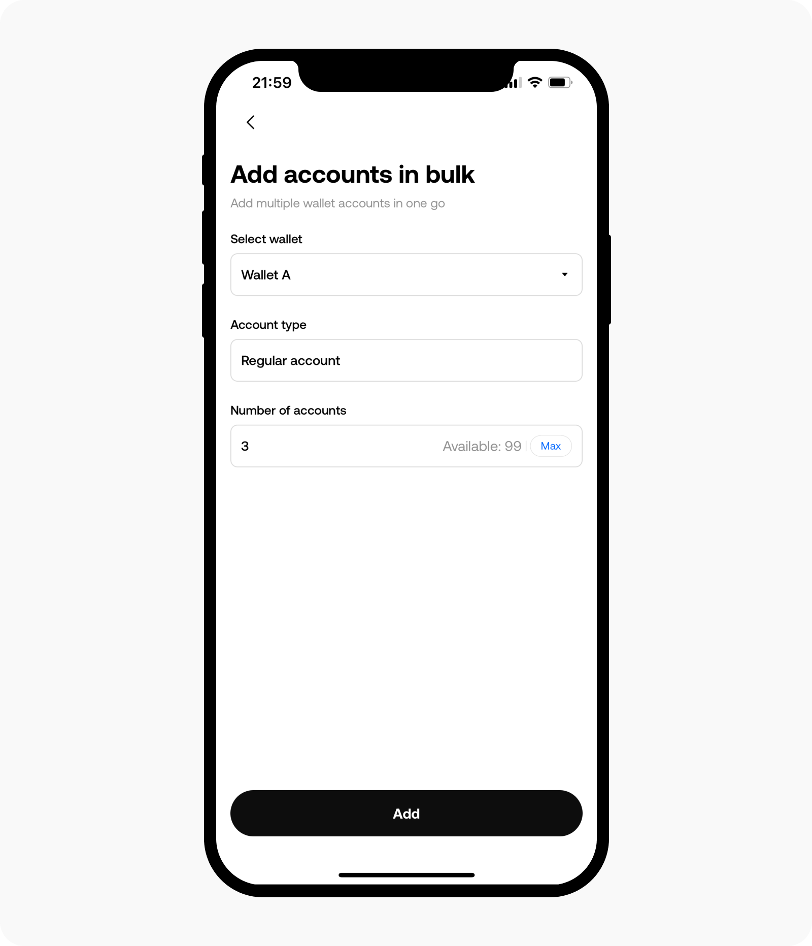 Insert the bulk account creation details on OKX app