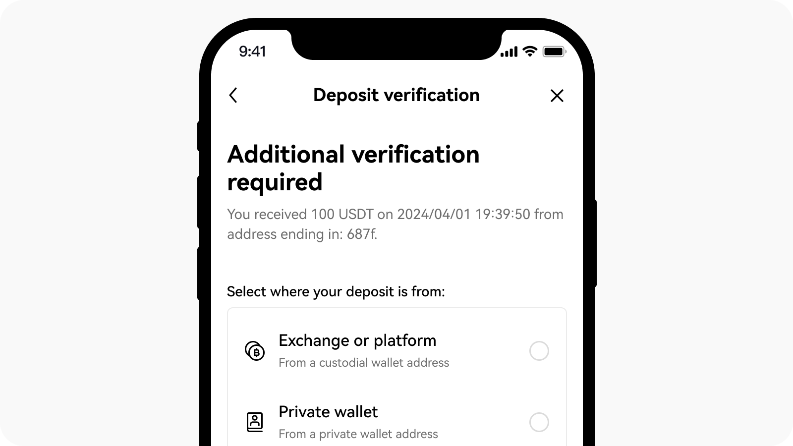 CT-app-deposit-travel rule-select deposit origin source