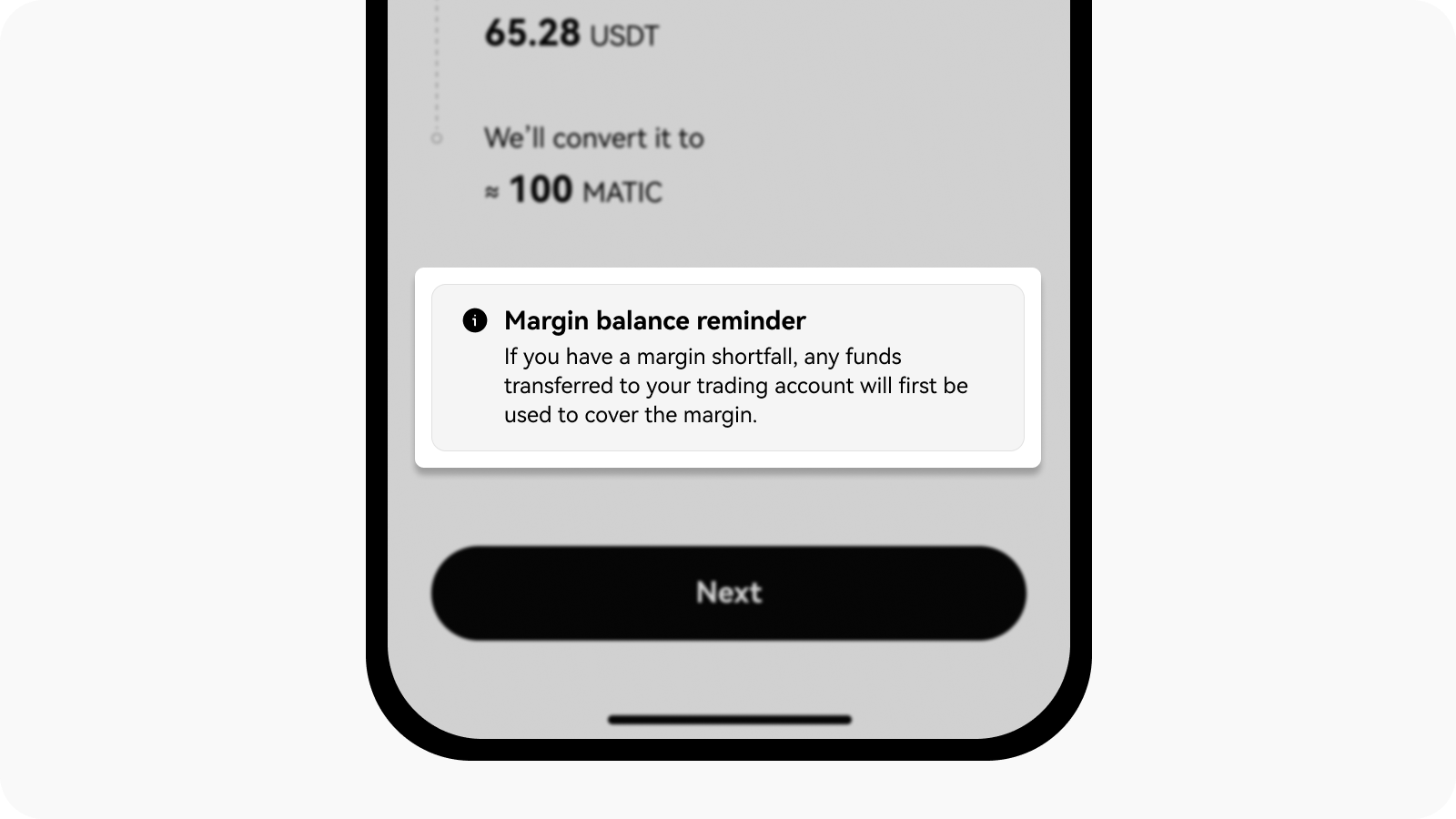 Read the margin balance reminder on OKX app