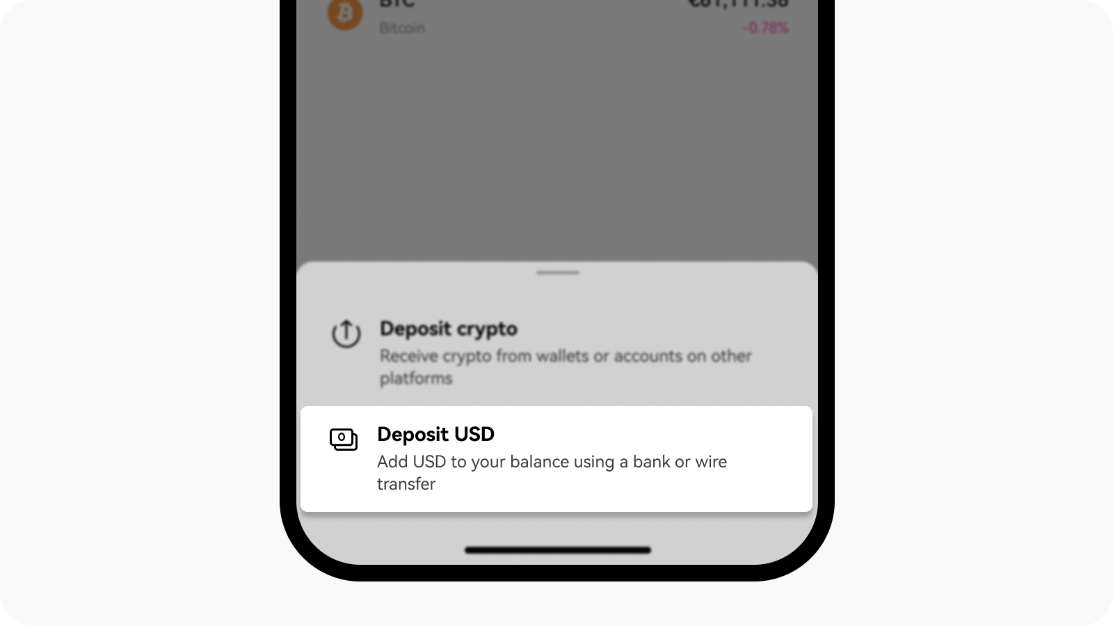 Select United States Dollar to deposit USD on OKX app