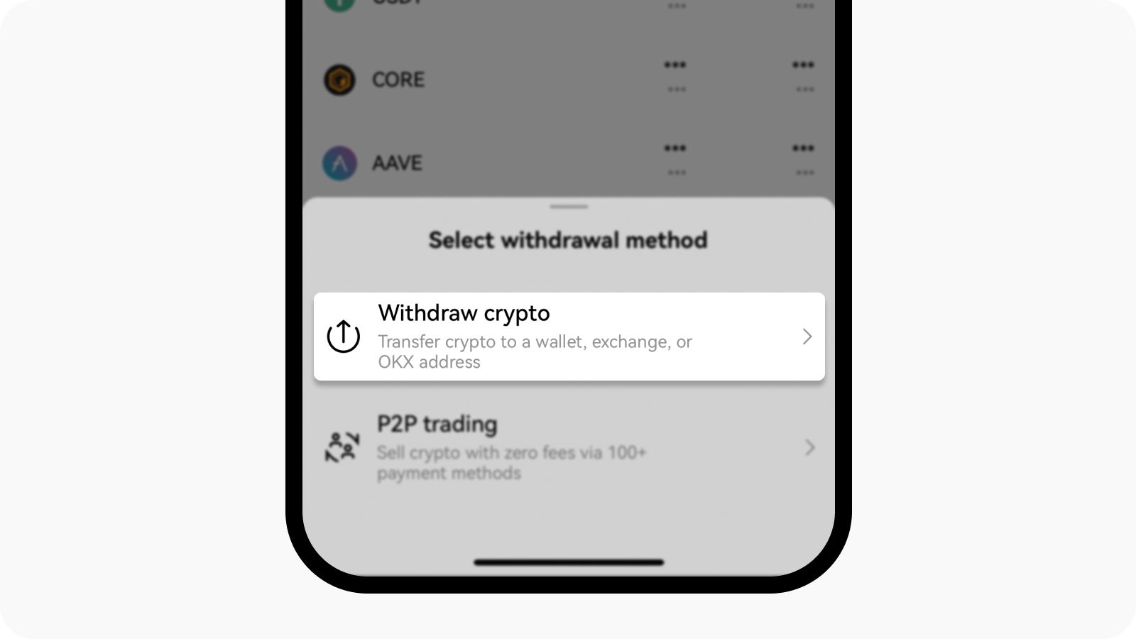 Select withdraw crypto on OKX global app