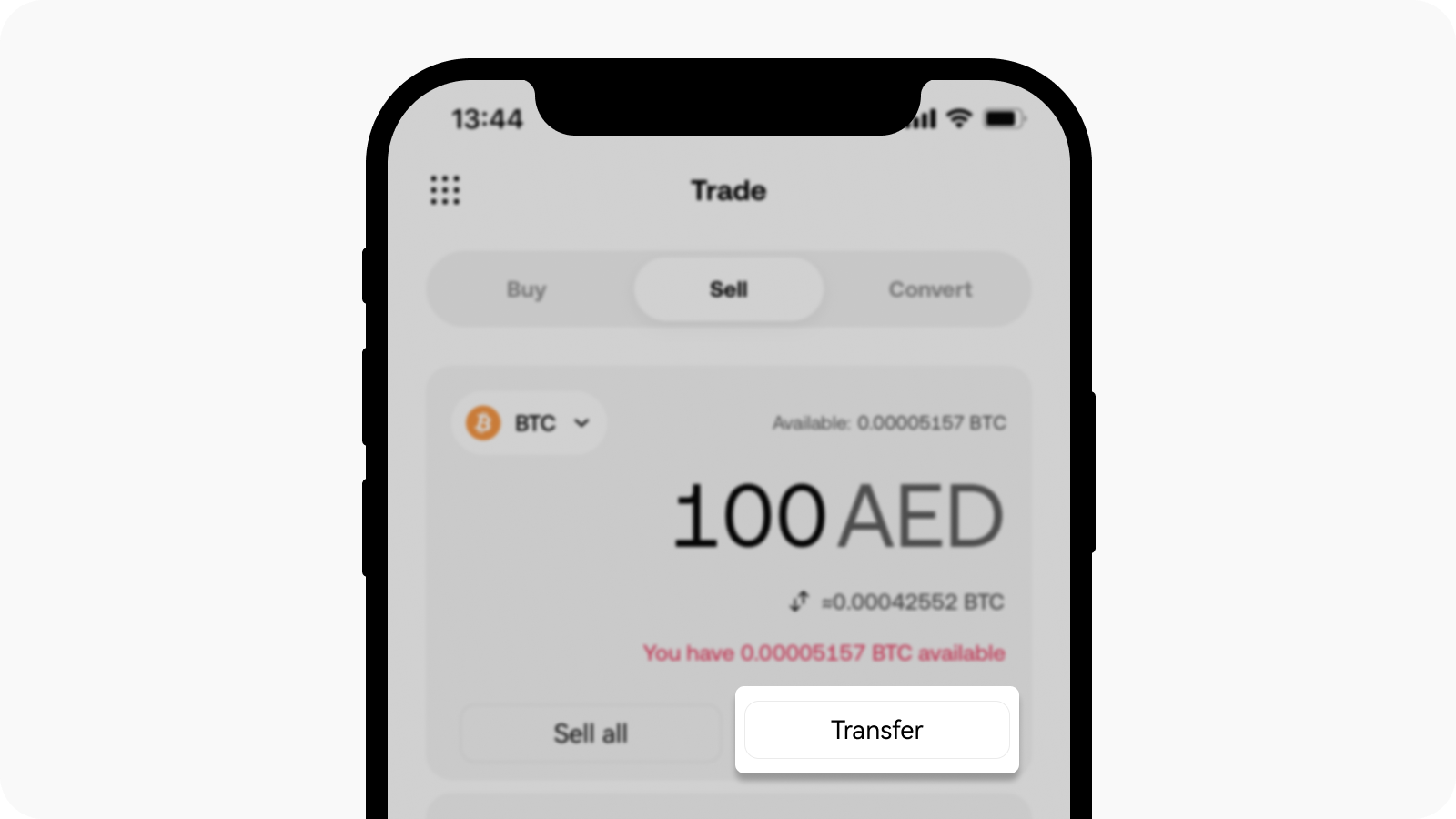 Transfer AED to trading account for sell crypto on OKX app