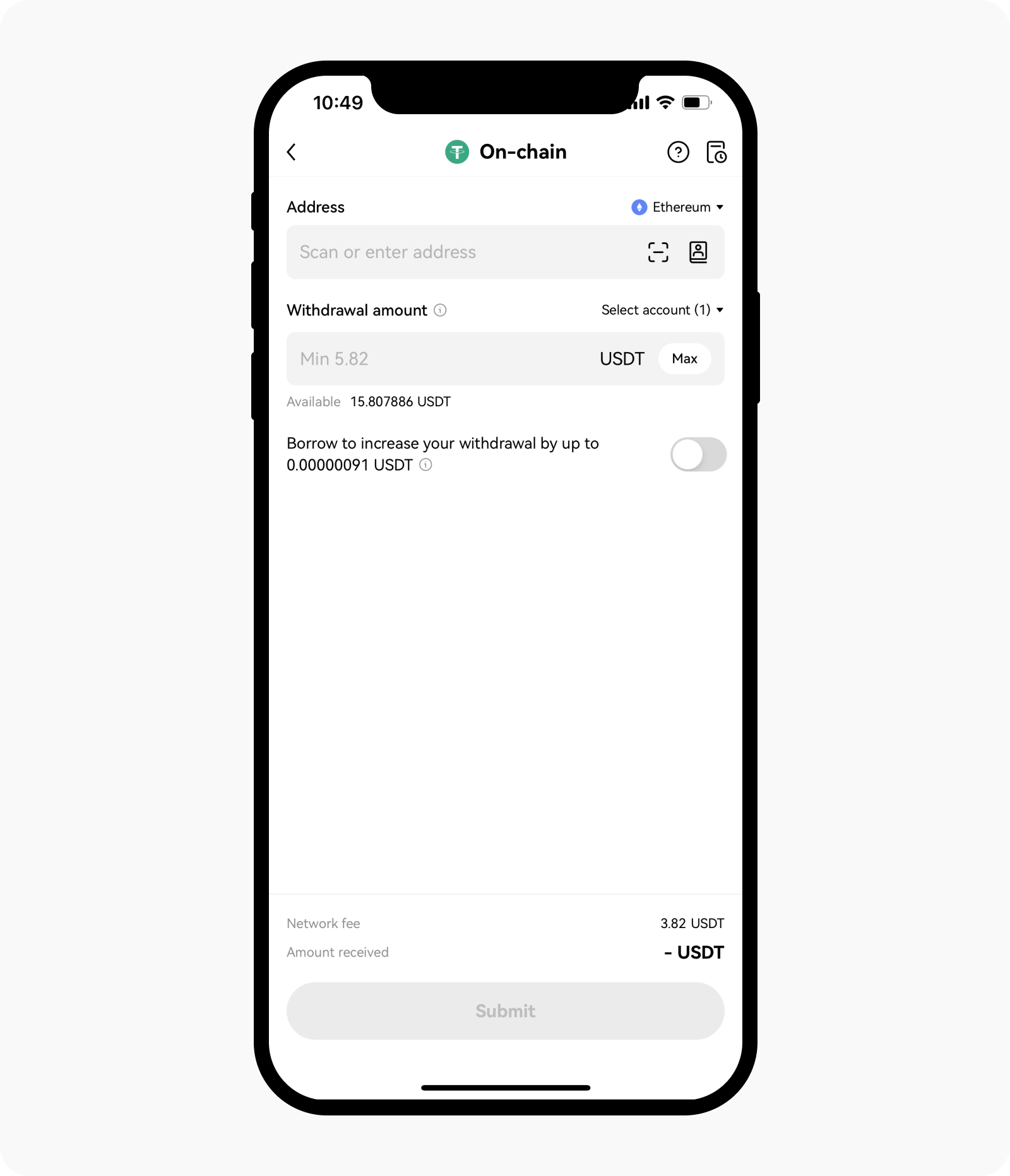 Fill in onchain withdrawal details on OKX global app