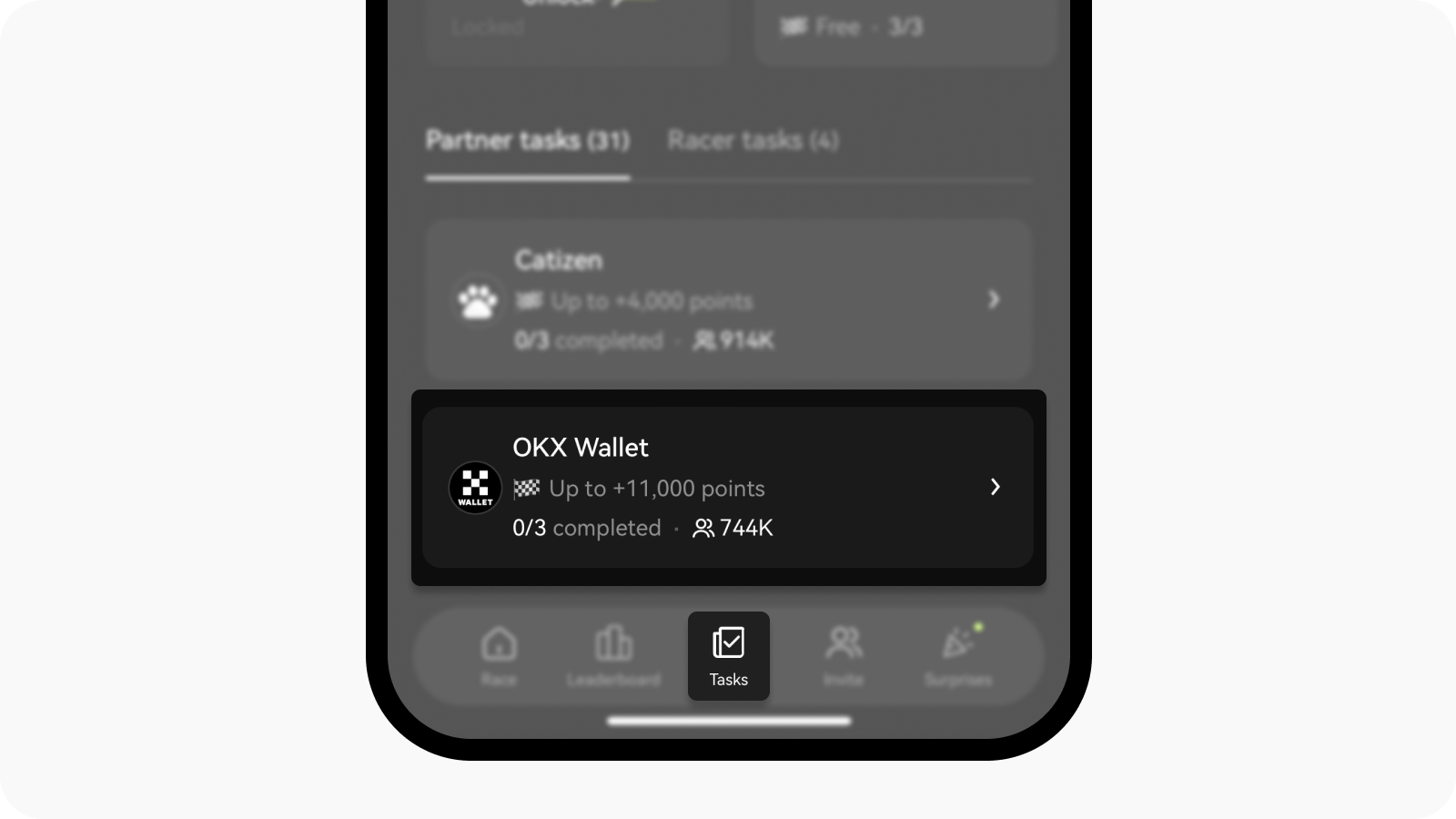 Connect OKX wallet as tasks on OKX Racer mini-apps